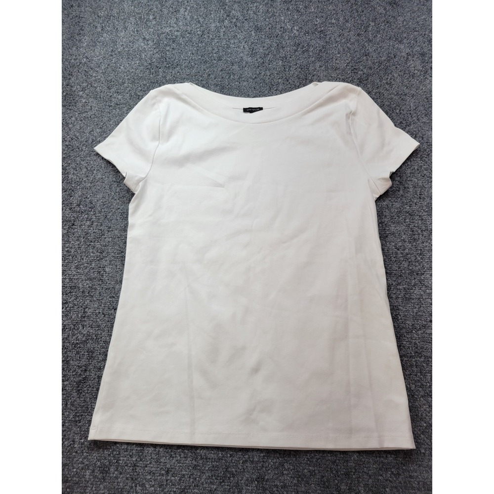 Ann Taylor Womens White Boat Neck Short Sleeve Stretch Knit Top Large